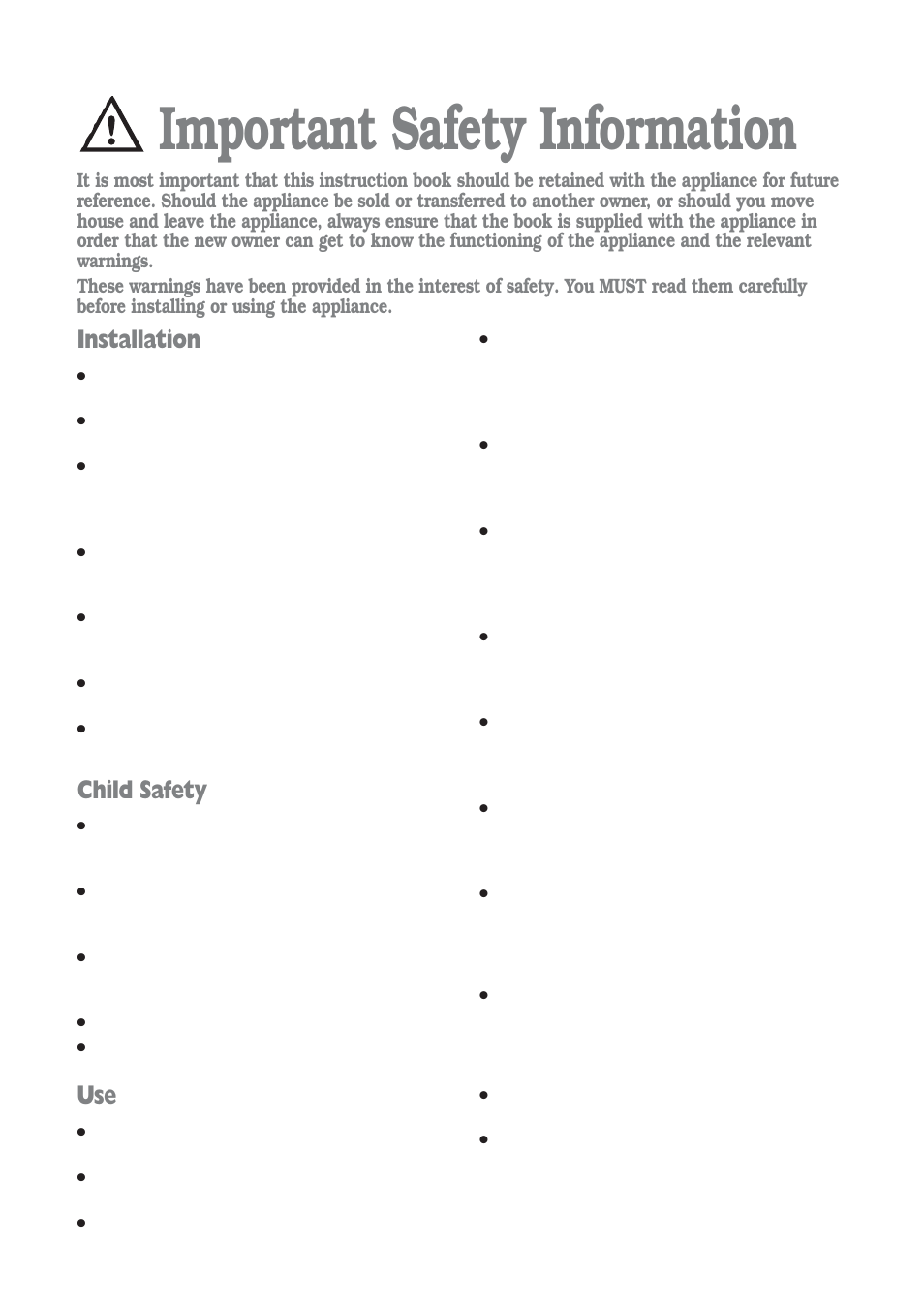 Important safety information, Installation, Child safety | Electrolux aqualux EWD 1214 I User Manual | Page 2 / 30