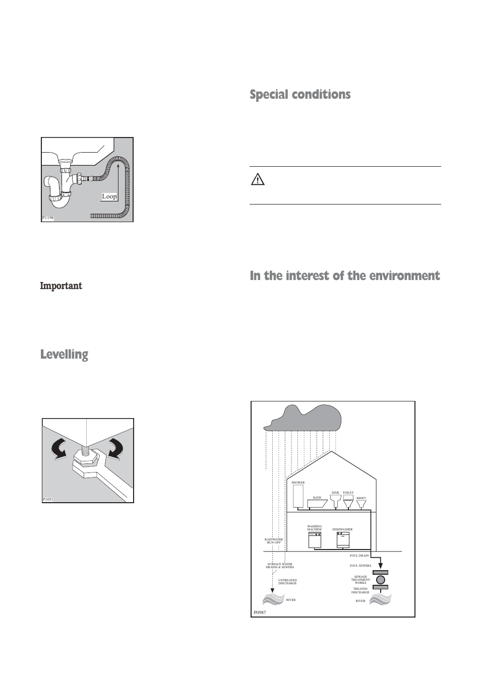 Special conditions, Levelling, Important | Electrolux aqualux EWD 1214 I User Manual | Page 26 / 30