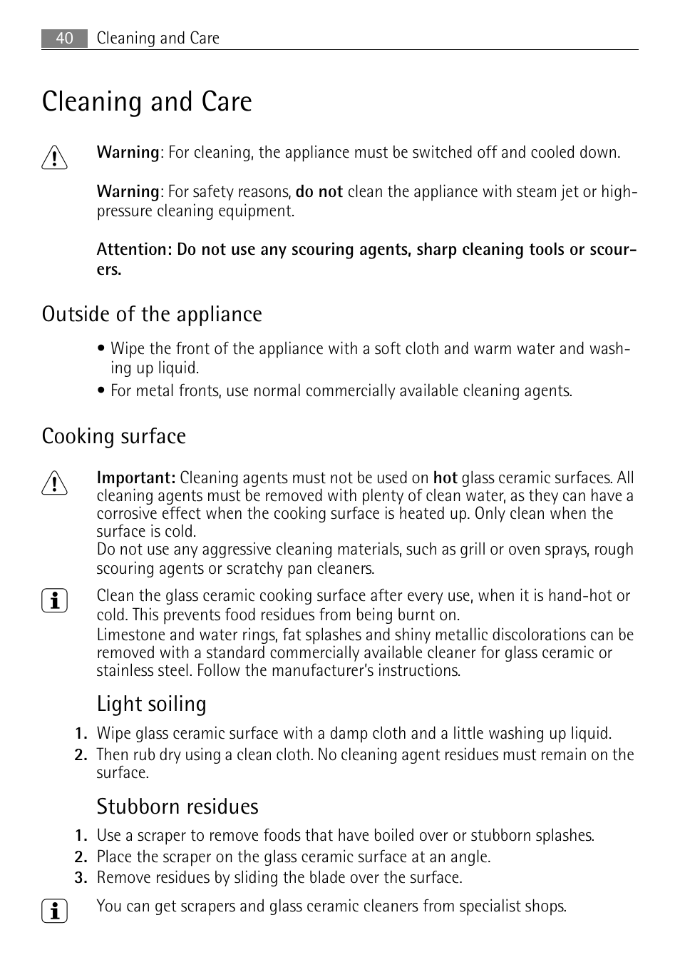 Cleaning and care 1 | Electrolux 41016VH User Manual | Page 40 / 60