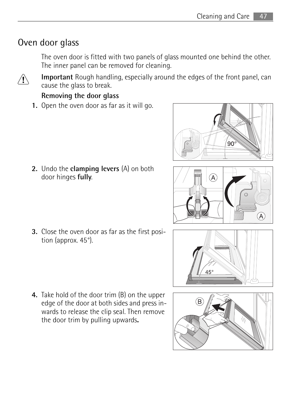 Oven door glass | Electrolux 41016VH User Manual | Page 47 / 60