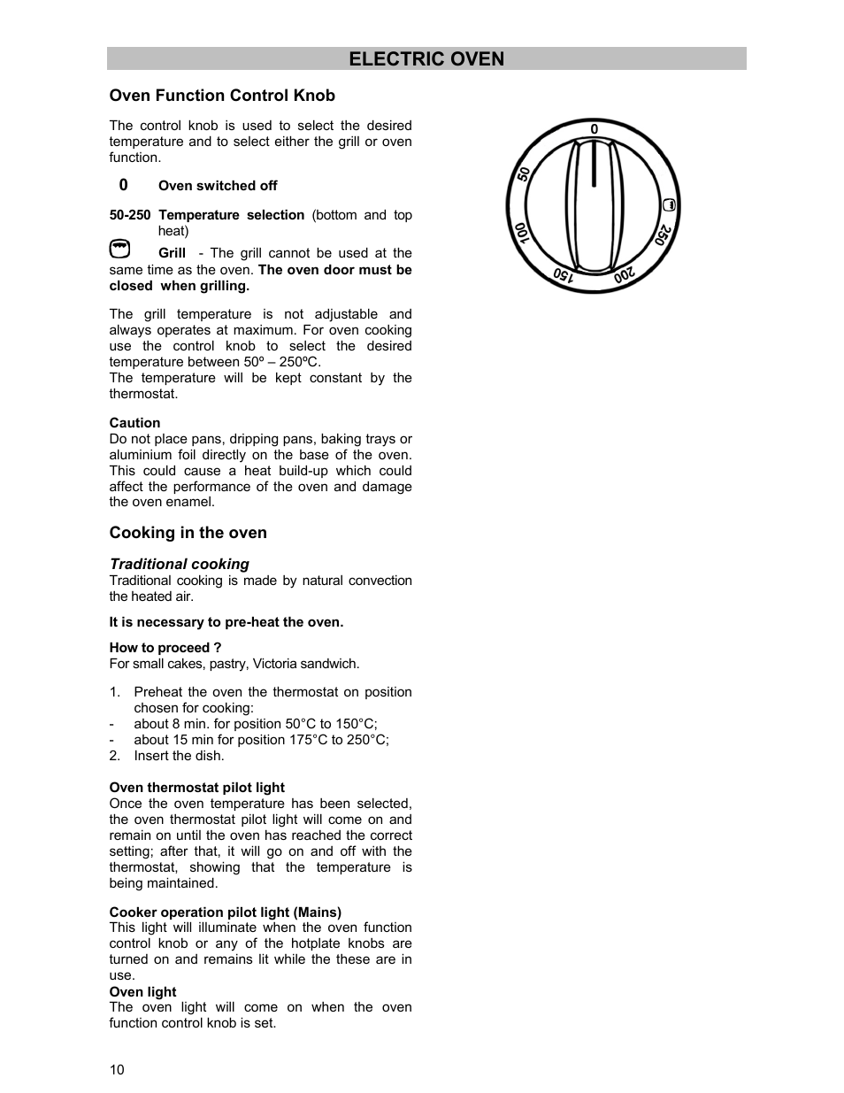 Electric oven | Electrolux DSO51EL User Manual | Page 10 / 20