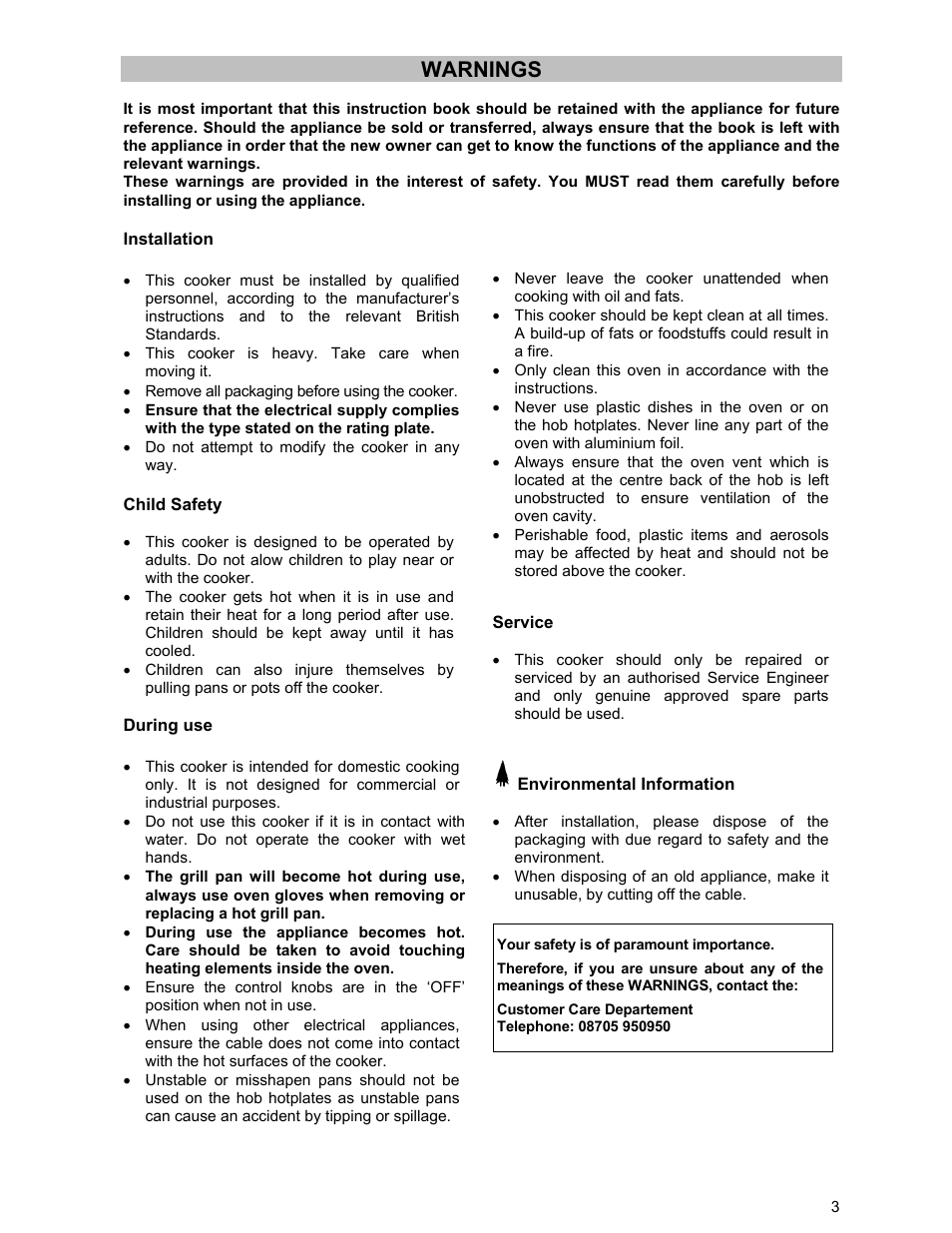 Warnings | Electrolux DSO51EL User Manual | Page 3 / 20