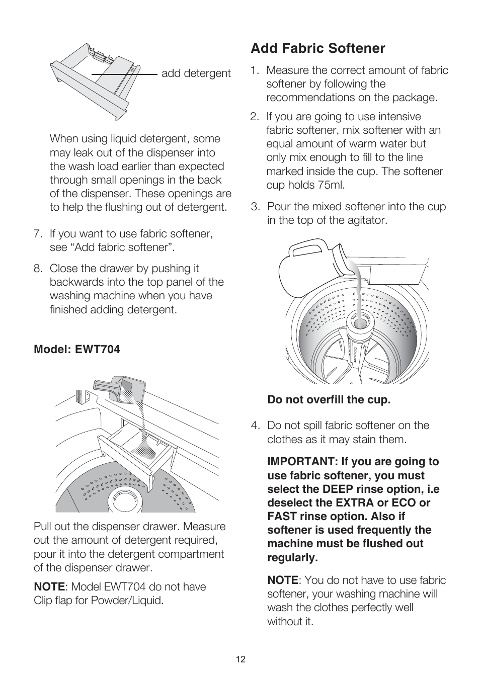 Add fabric softener | Electrolux EWT704 User Manual | Page 12 / 31