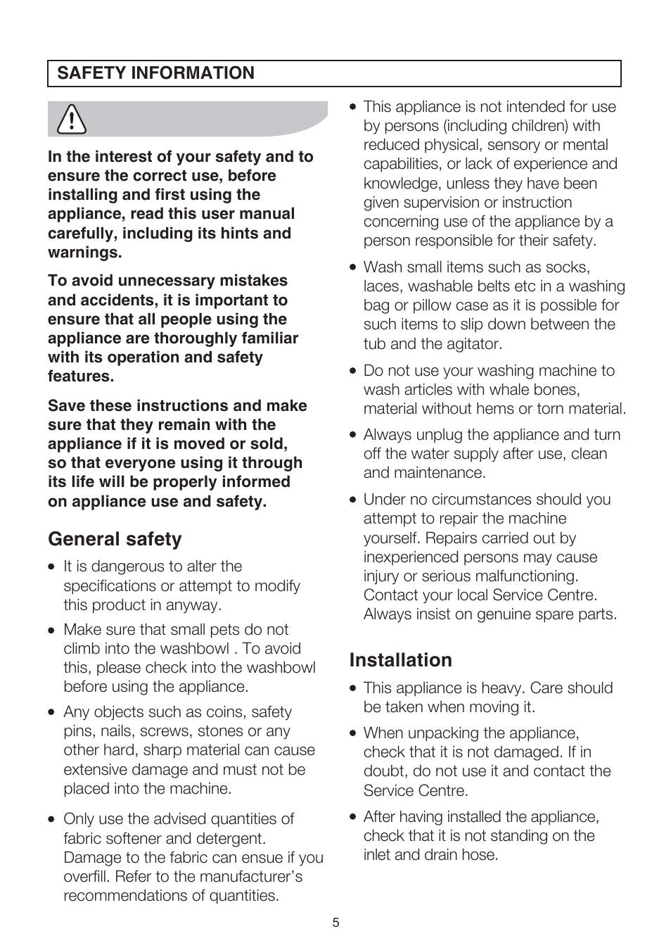 General safety installation | Electrolux EWT704 User Manual | Page 5 / 31