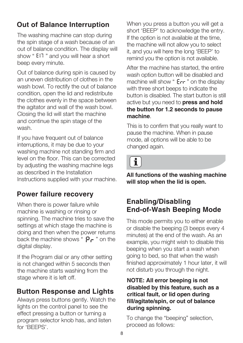 Enabling/disabling end-of-wash beeping mode | Electrolux EWT704 User Manual | Page 8 / 31