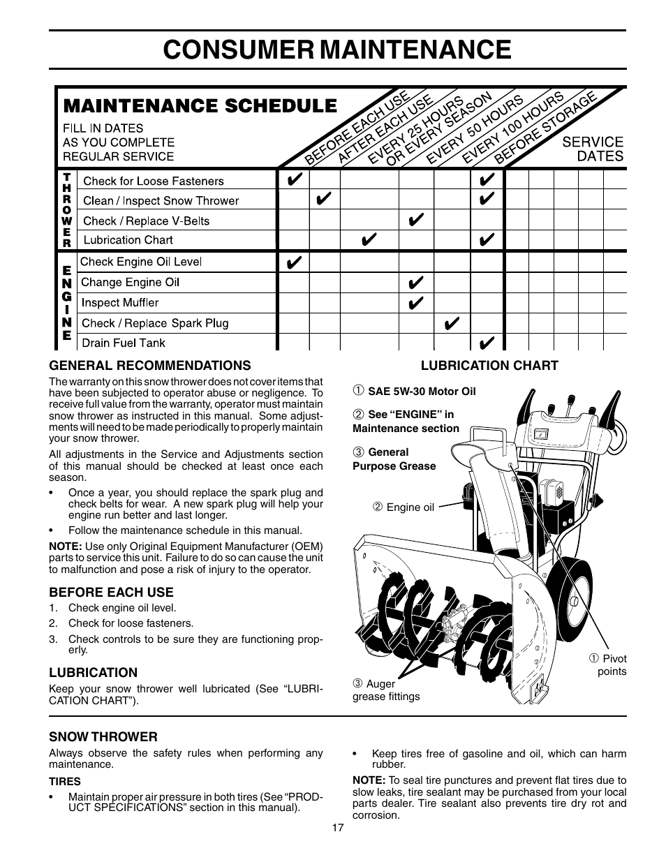 Maintenance, Consumer | Electrolux OHV User Manual | Page 17 / 52