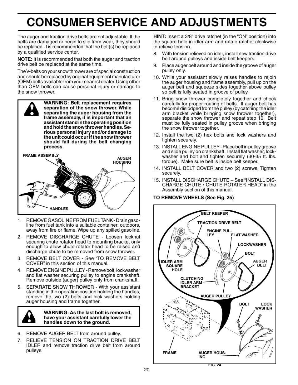 Consumer, Service and adjustments | Electrolux OHV User Manual | Page 20 / 52