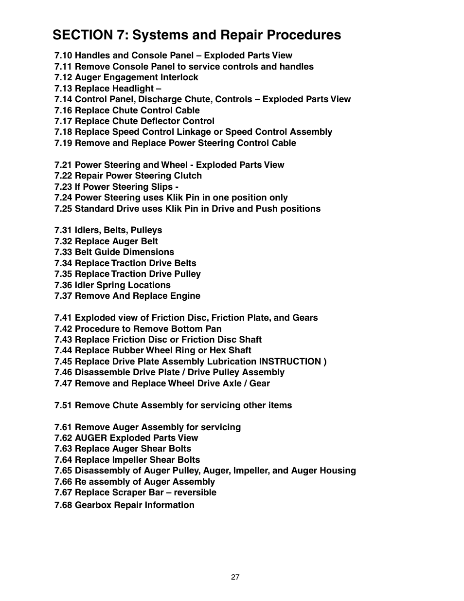 Repair index | Electrolux OHV User Manual | Page 27 / 52