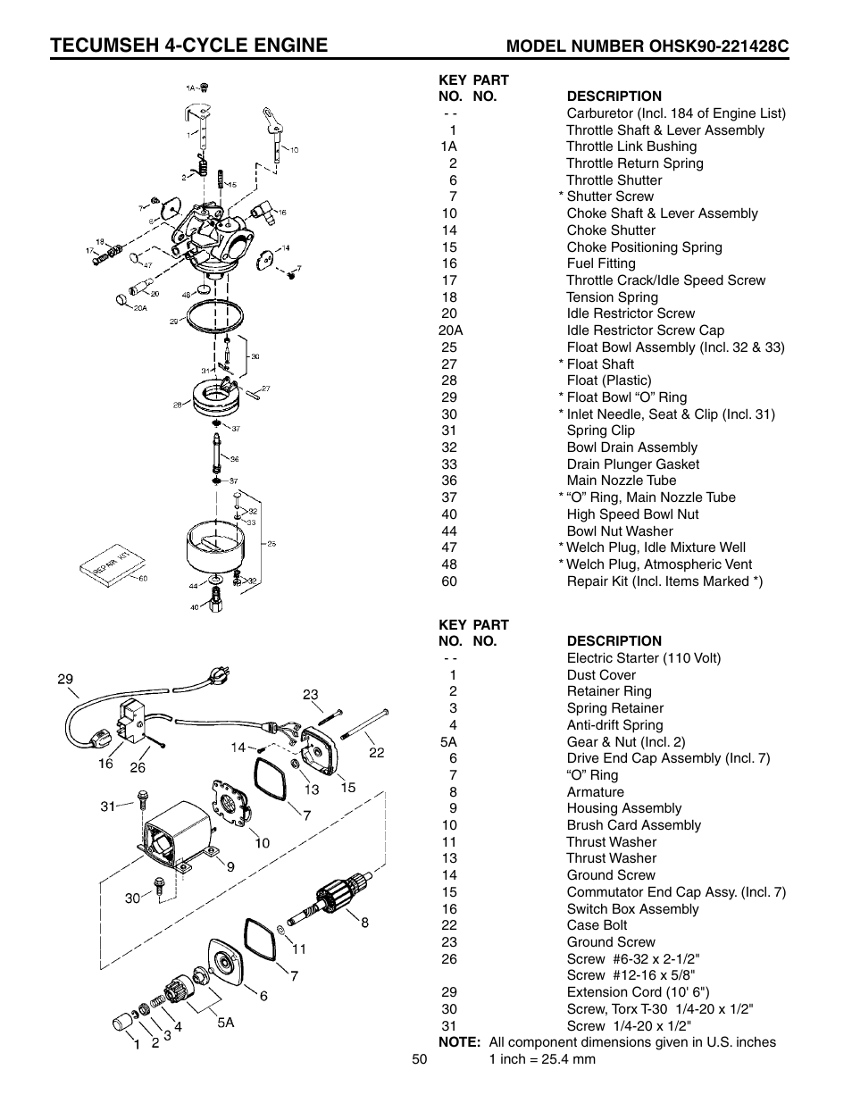 Tecumseh 4-cycle engine | Electrolux OHV User Manual | Page 50 / 52