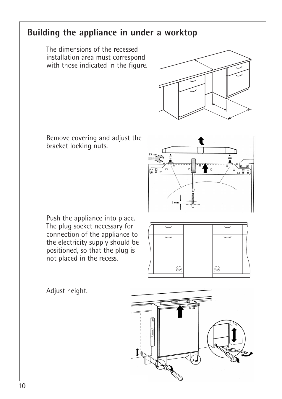 Building the appliance in under a worktop | Electrolux 1554-6 iU User Manual | Page 10 / 24