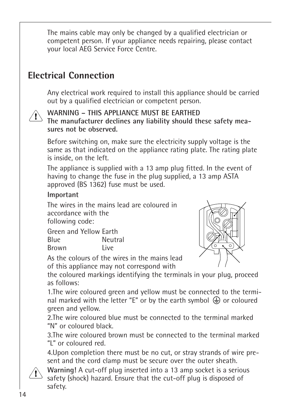 Electrical connection | Electrolux 1554-6 iU User Manual | Page 14 / 24