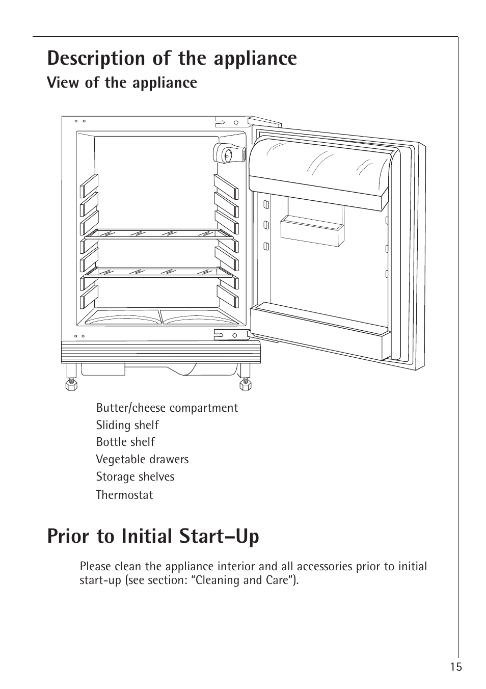 Description of the appliance, Prior to initial start–up | Electrolux 1554-6 iU User Manual | Page 15 / 24