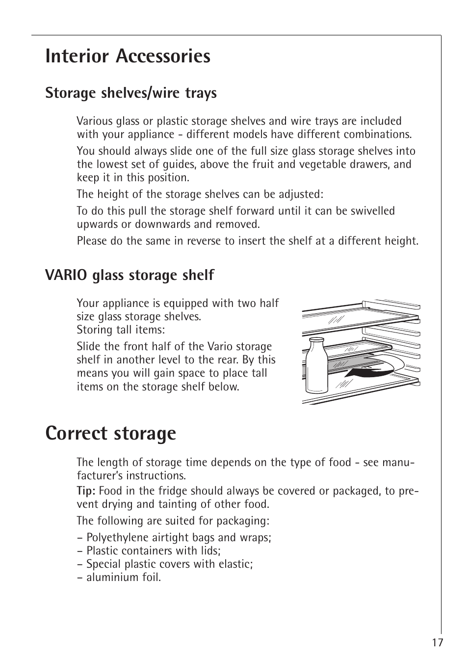 Interior accessories, Correct storage | Electrolux 1554-6 iU User Manual | Page 17 / 24