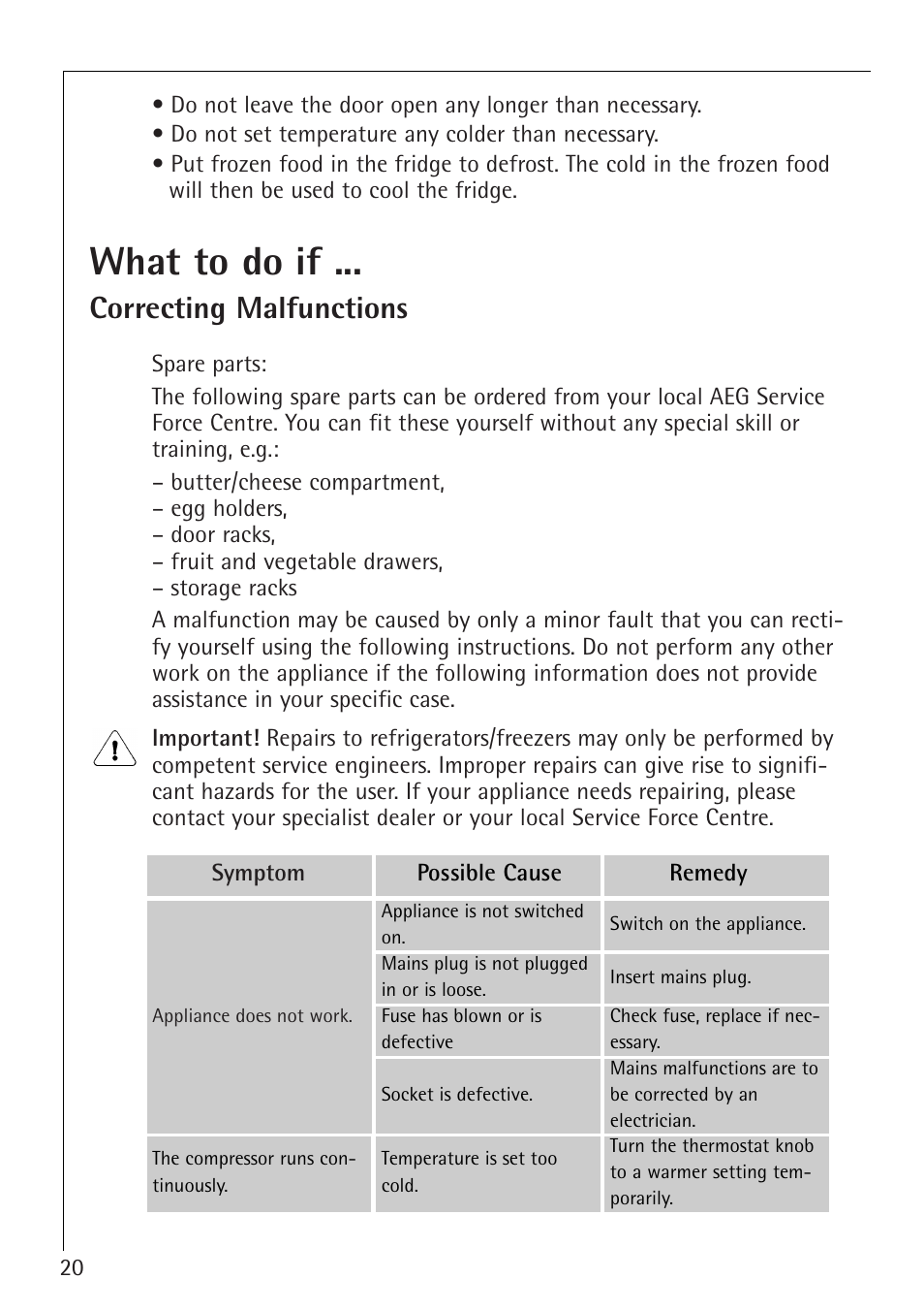 What to do if, Correcting malfunctions | Electrolux 1554-6 iU User Manual | Page 20 / 24