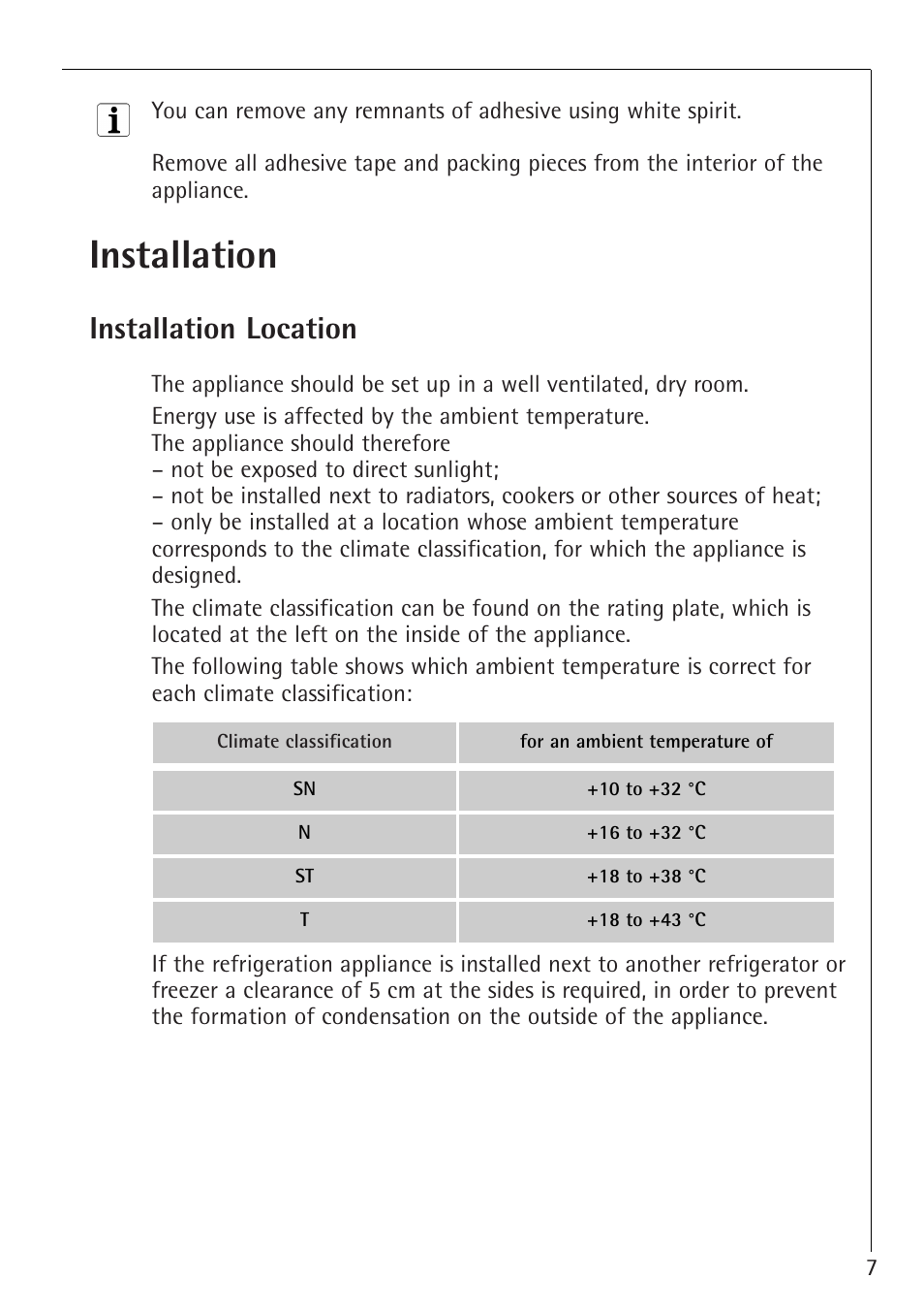 Installation, Installation location | Electrolux 1554-6 iU User Manual | Page 7 / 24