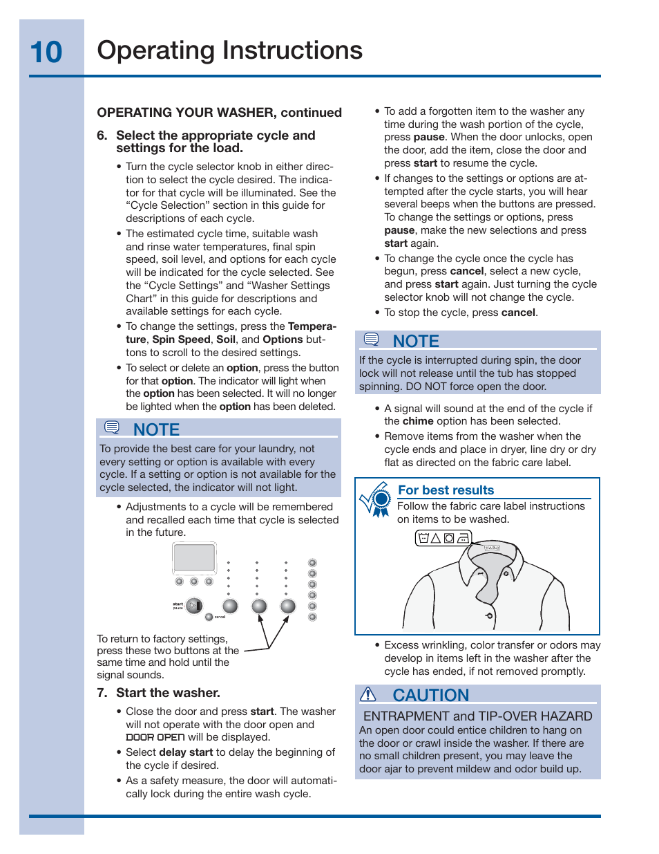 Operating instructions, Caution | Electrolux 137519000 A (1112) User Manual | Page 10 / 28