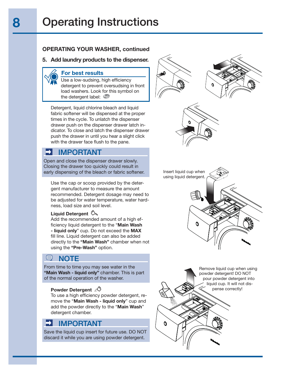 Operating instructions, Important | Electrolux 137519000 A (1112) User Manual | Page 8 / 28