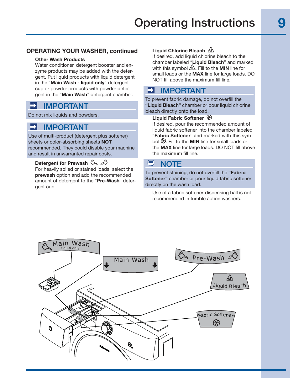 Operating instructions, Important | Electrolux 137519000 A (1112) User Manual | Page 9 / 28