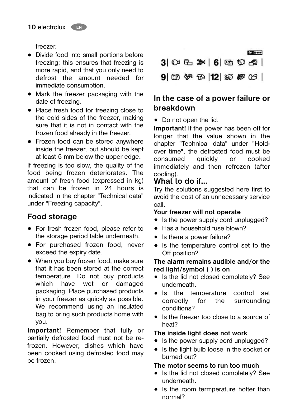 Food storage, What to do if | Electrolux ECM 30325 W User Manual | Page 10 / 16