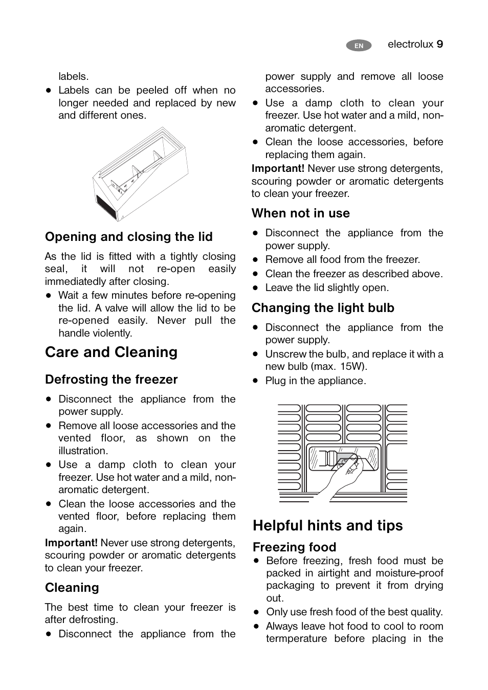 Helpful hints and tips, Care and cleaning | Electrolux ECM 30325 W User Manual | Page 9 / 16