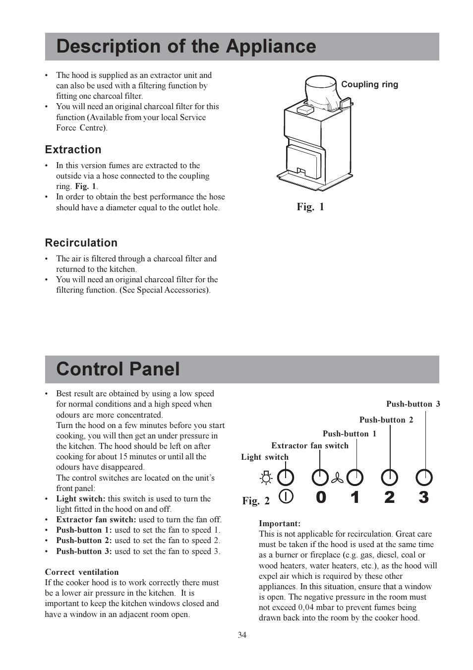 Description of the appliance, Control panel | Electrolux EFC 9440 User Manual | Page 5 / 13