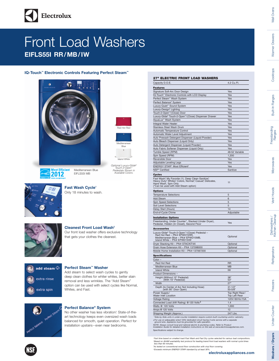 Electrolux Front Load Washers EIFLSS55I User Manual | 2 pages