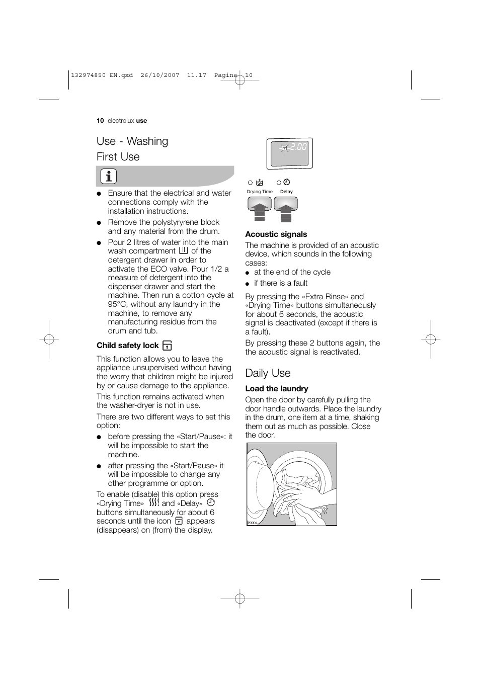 Use - washing first use, Daily use | Electrolux EWX 14440 W User Manual | Page 10 / 52