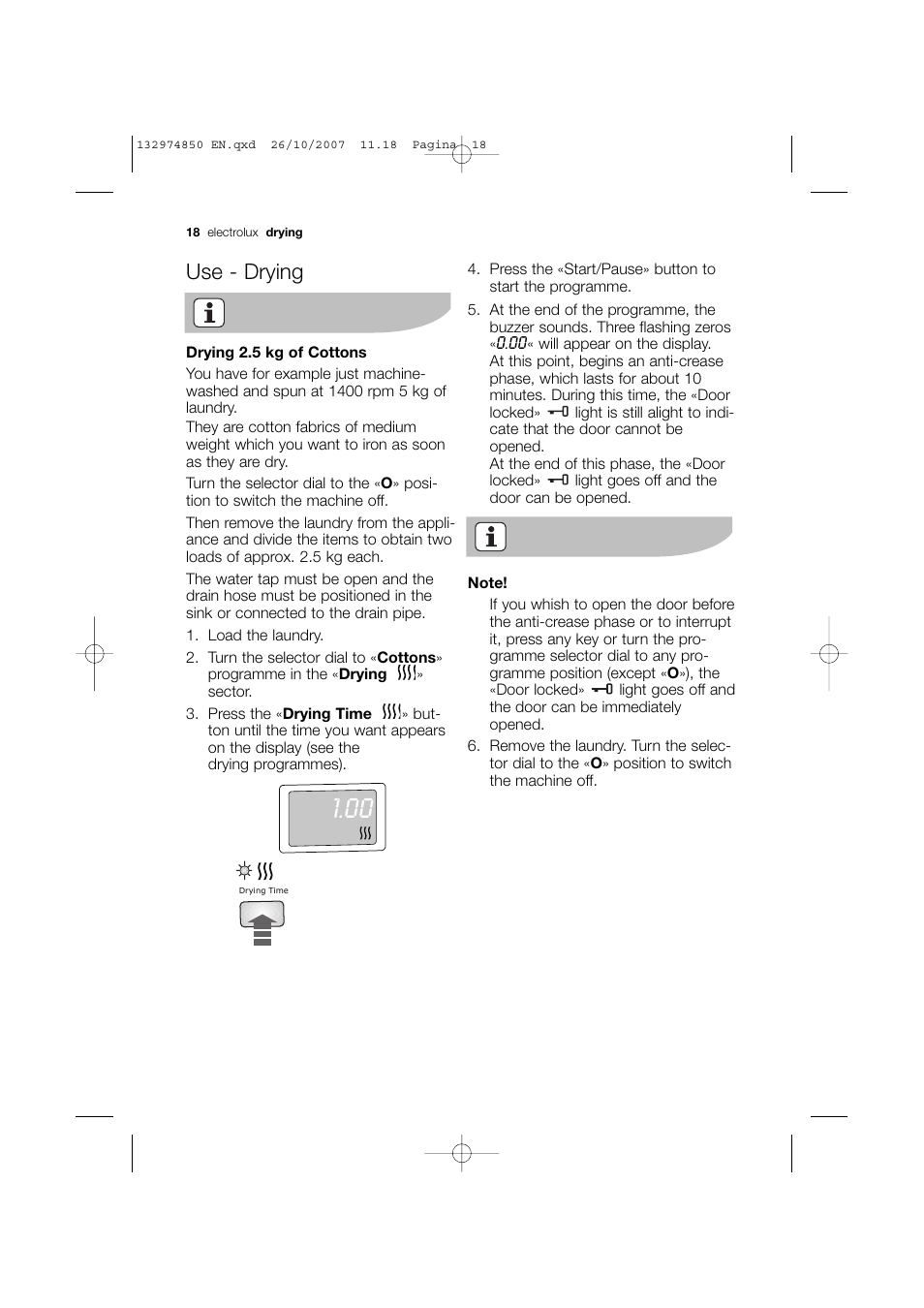 Use - drying | Electrolux EWX 14440 W User Manual | Page 18 / 52