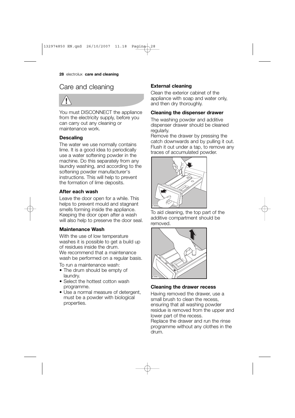 Care and cleaning | Electrolux EWX 14440 W User Manual | Page 28 / 52