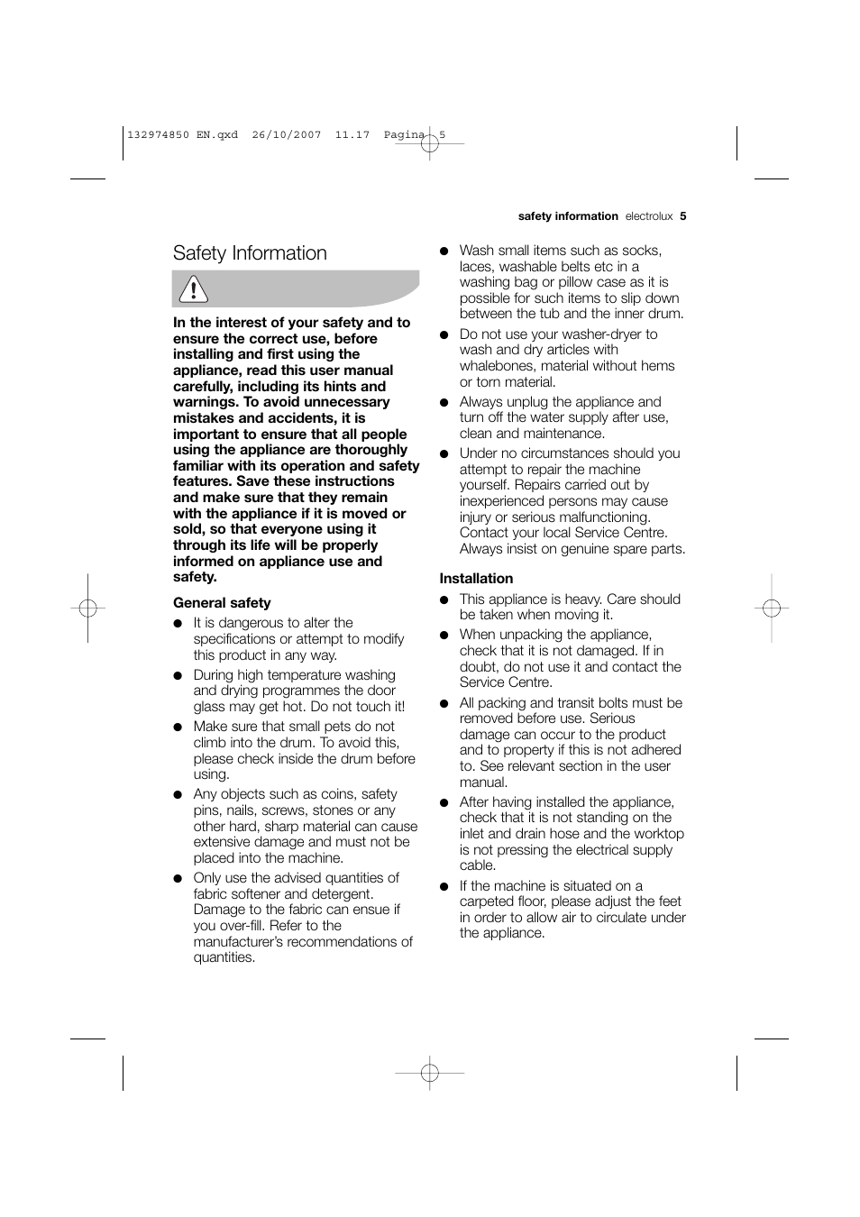 Safety information | Electrolux EWX 14440 W User Manual | Page 5 / 52