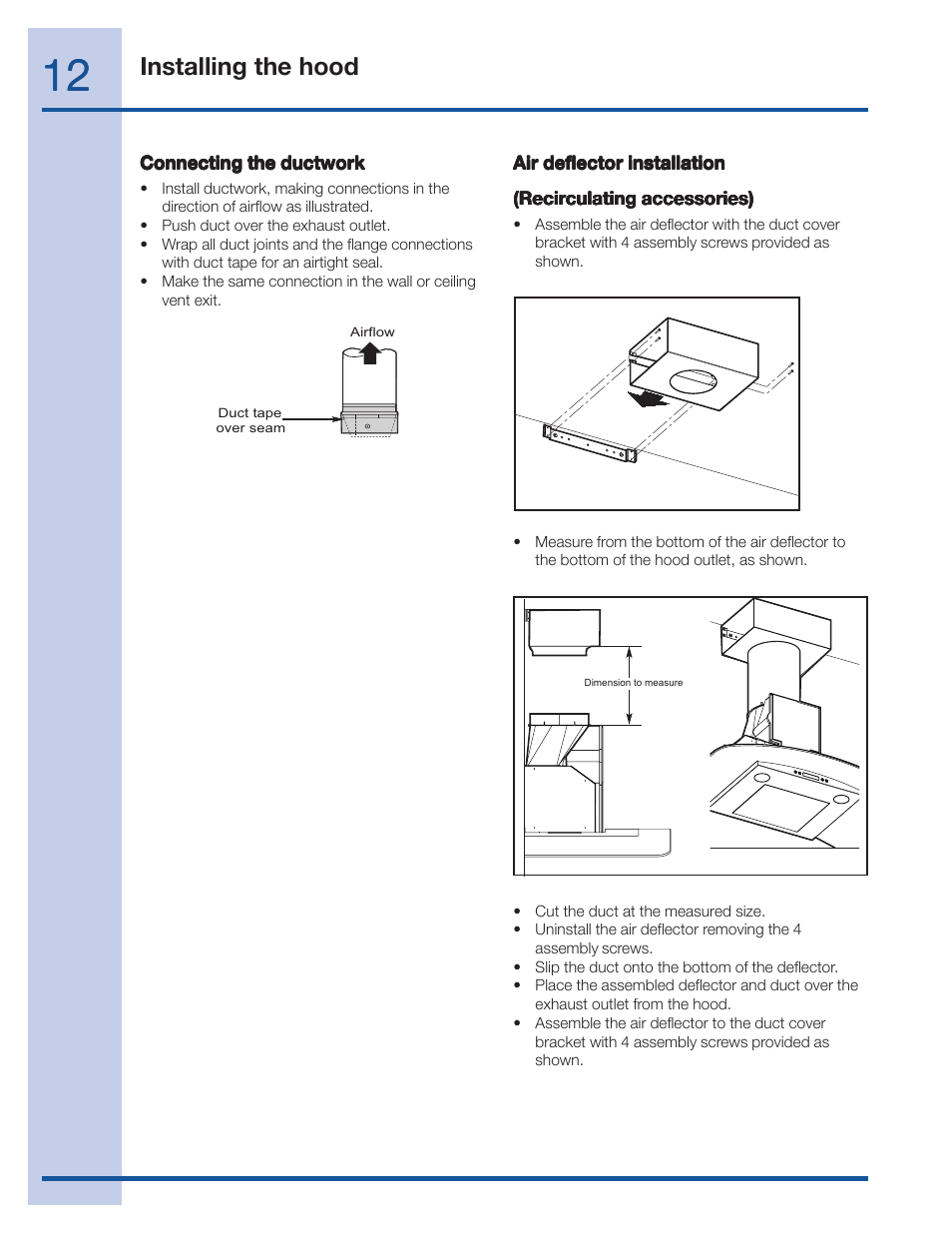 Installing the hood | Electrolux EI36WC60GS User Manual | Page 12 / 21