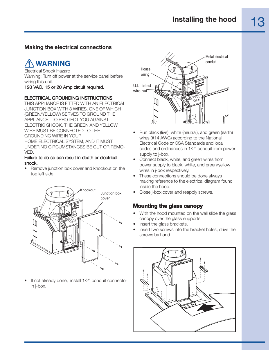 Installing the hood | Electrolux EI36WC60GS User Manual | Page 13 / 21