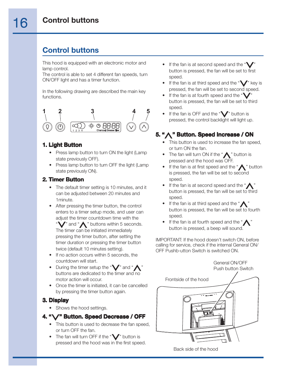 Control buttons | Electrolux EI36WC60GS User Manual | Page 16 / 21