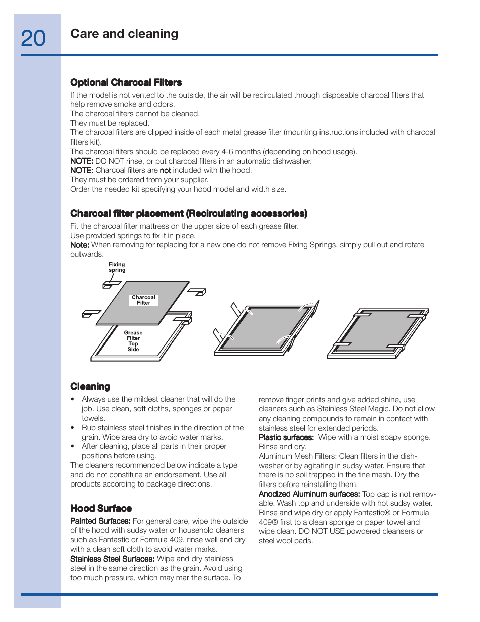 Care and cleaning | Electrolux EI36WC60GS User Manual | Page 20 / 21
