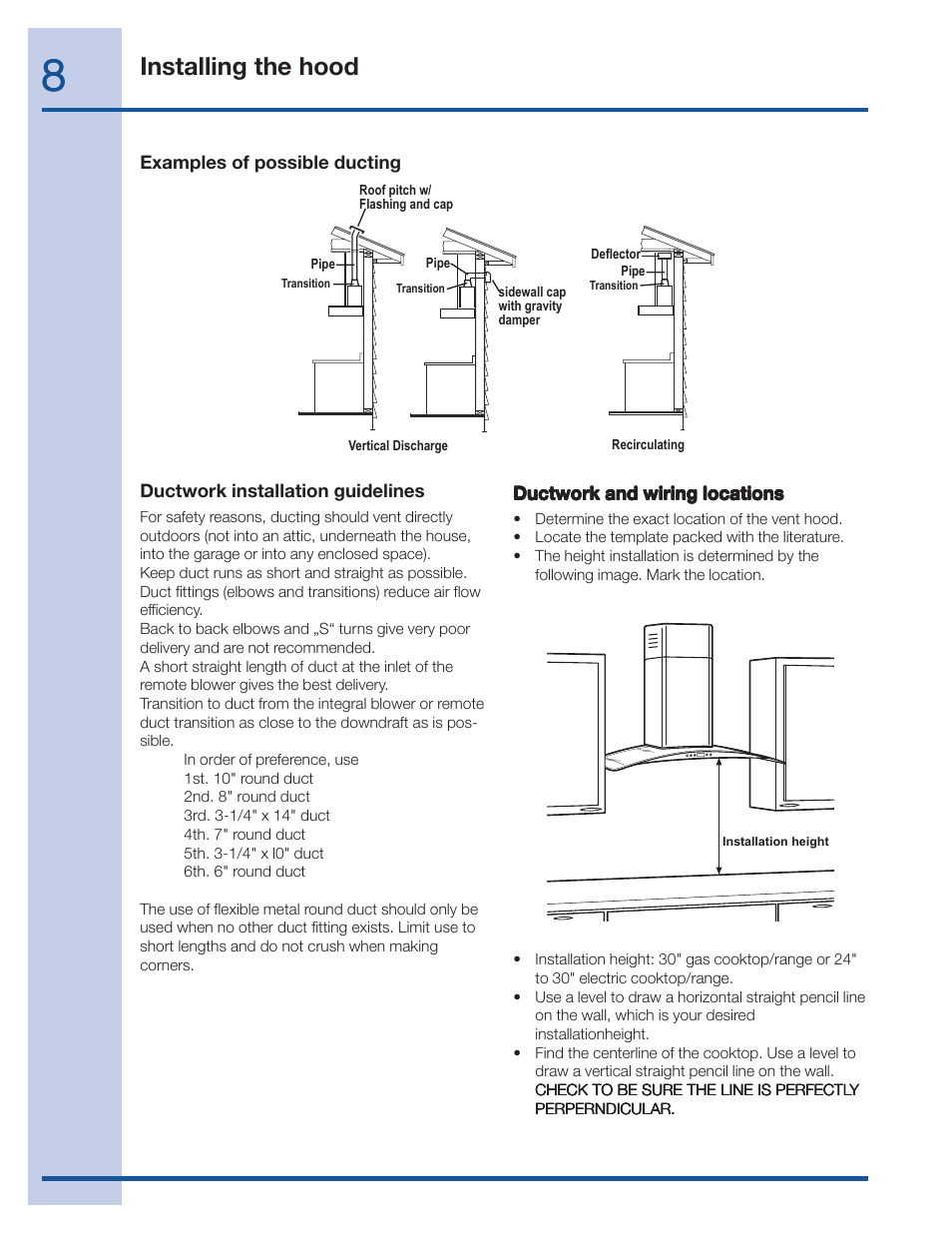 Installing the hood | Electrolux EI36WC60GS User Manual | Page 8 / 21