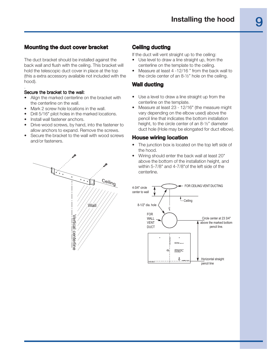 Installing the hood | Electrolux EI36WC60GS User Manual | Page 9 / 21