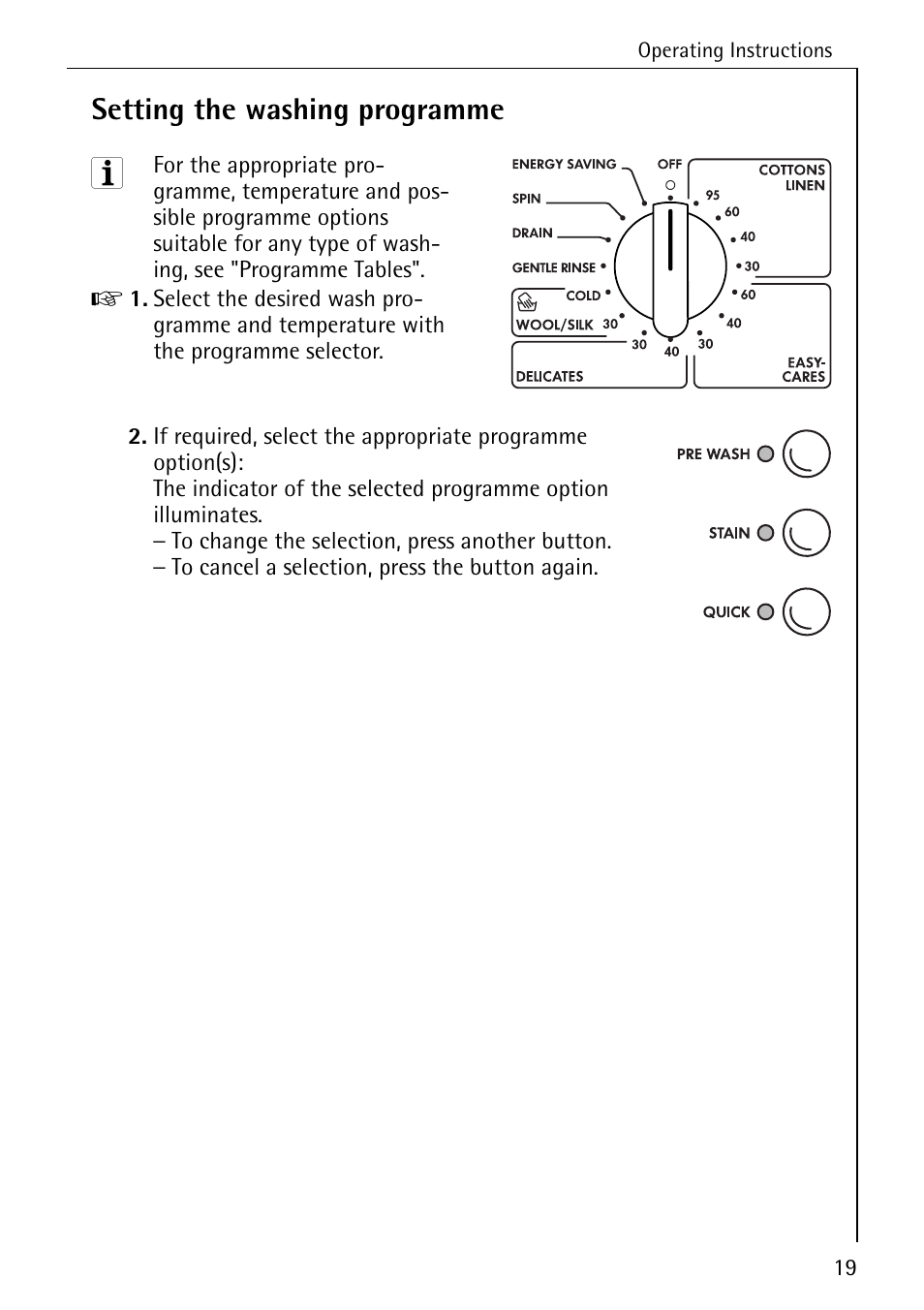 Setting the washing programme | Electrolux LAVAMAT W 1259 User Manual | Page 19 / 52