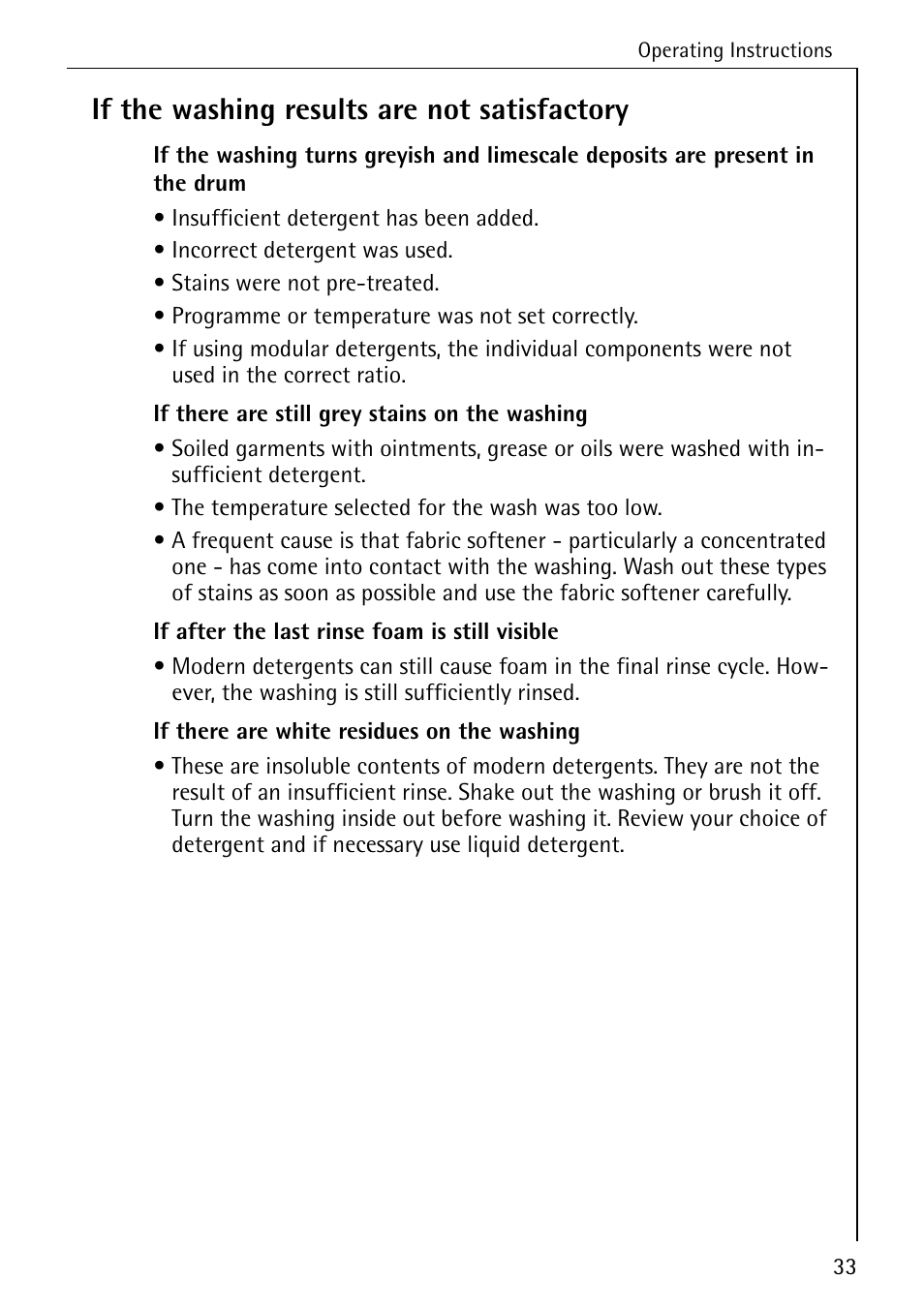 If the washing results are not satisfactory | Electrolux LAVAMAT W 1259 User Manual | Page 33 / 52