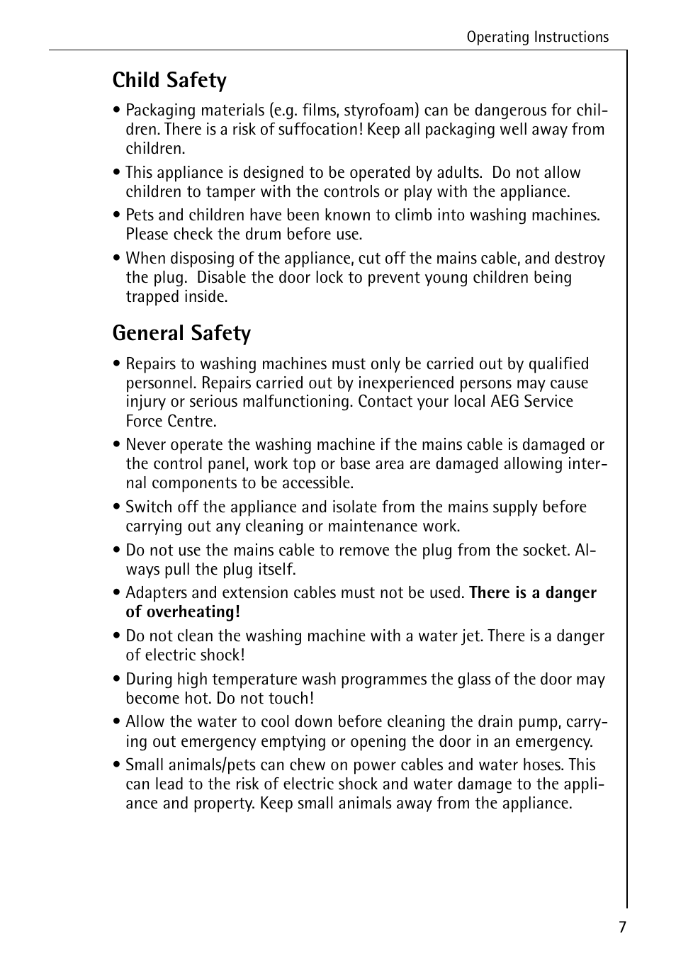 Child safety, General safety | Electrolux LAVAMAT W 1259 User Manual | Page 7 / 52