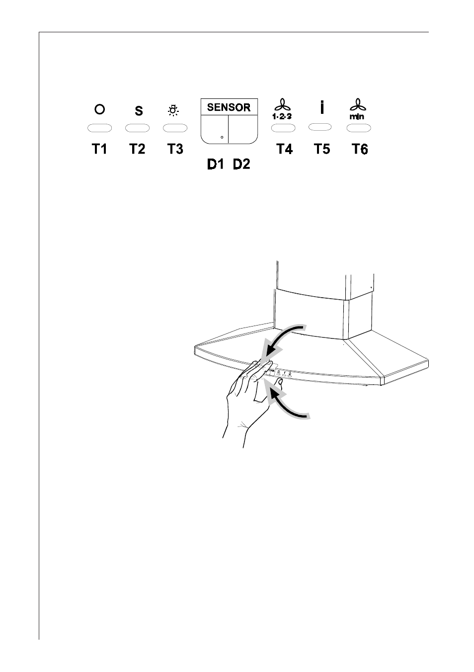 Using the cooker hood, The control panel, Function at displayed ”sensor | Function when ”sensor” is not displayed | Electrolux 8490 D User Manual | Page 4 / 16