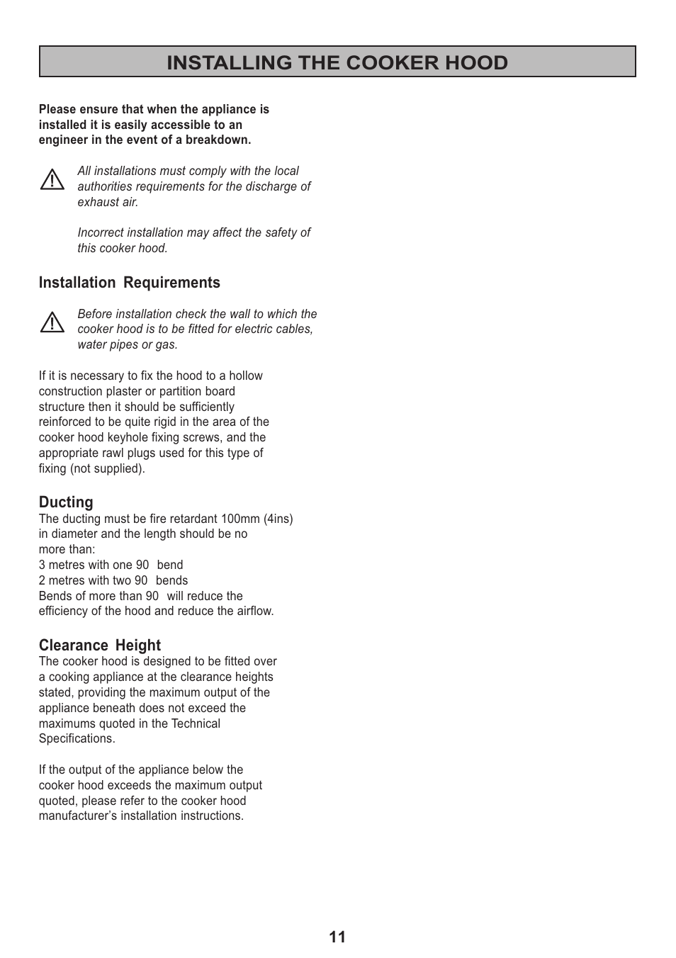 Installing the cooker hood | Electrolux EFT 605 User Manual | Page 11 / 20