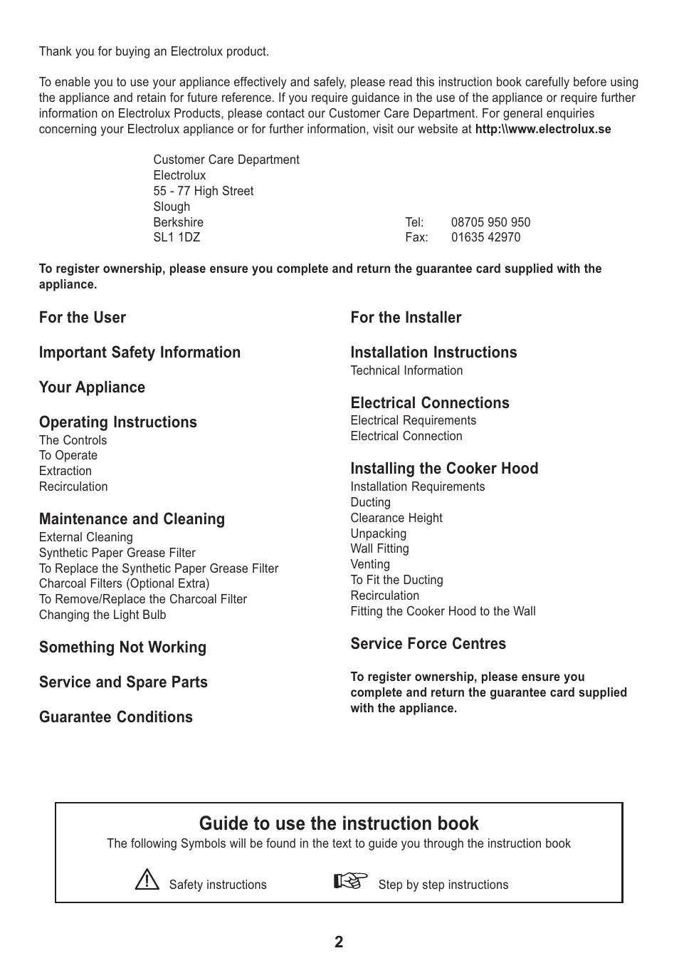 Guide to use the instruction book | Electrolux EFT 605 User Manual | Page 2 / 20