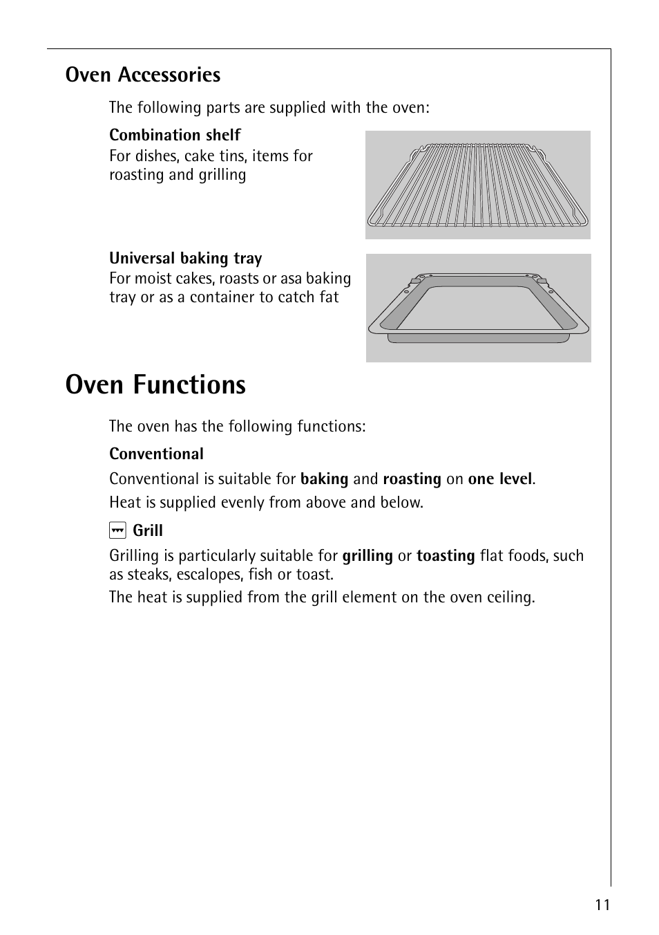 Oven functions, Oven accessories | Electrolux B1100-1 User Manual | Page 11 / 44