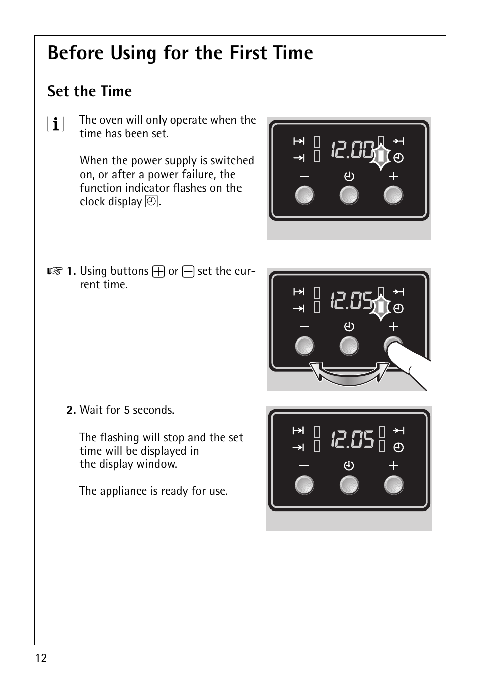 Before using for the first time, Set the time | Electrolux B1100-1 User Manual | Page 12 / 44