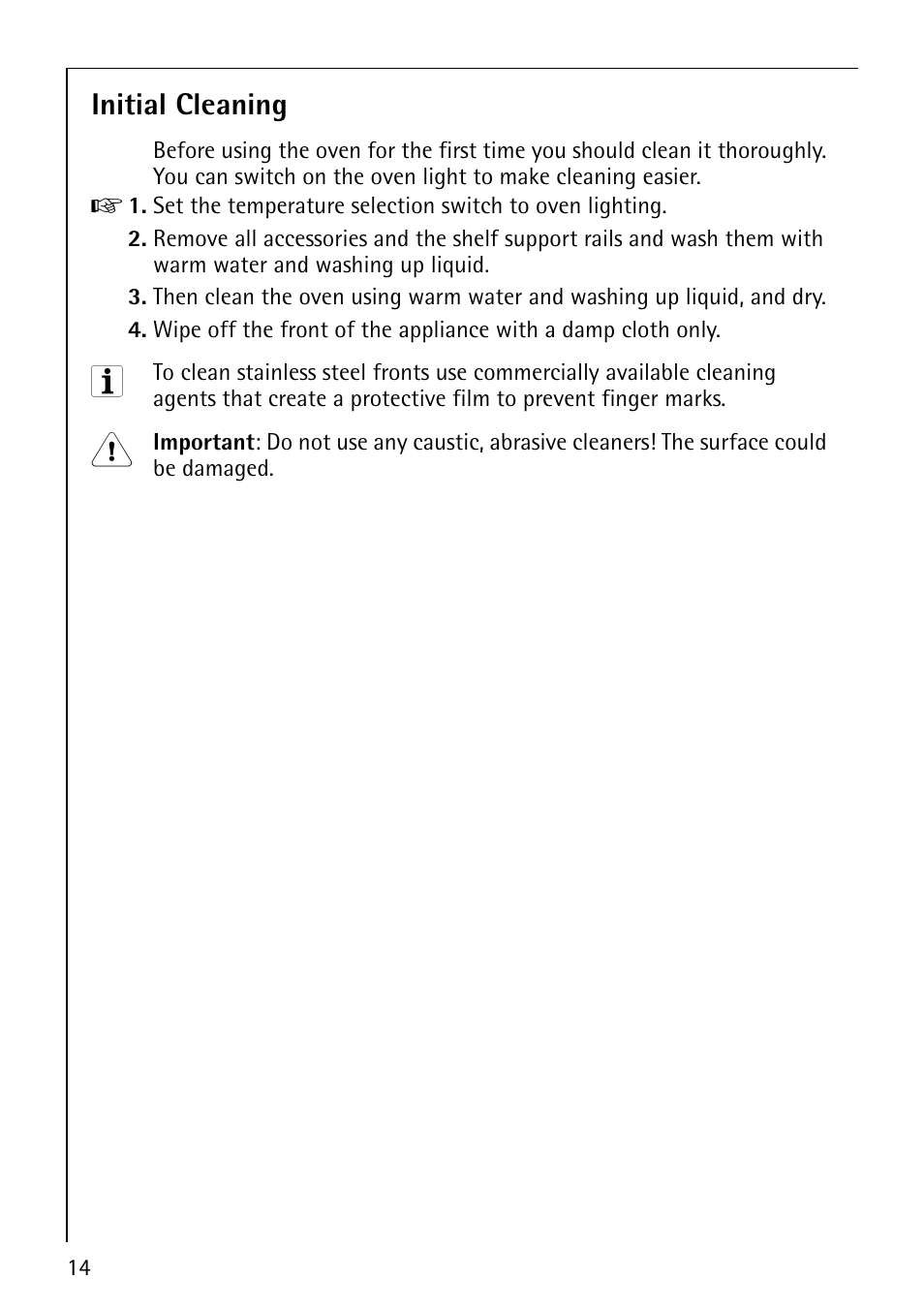 Initial cleaning | Electrolux B1100-1 User Manual | Page 14 / 44