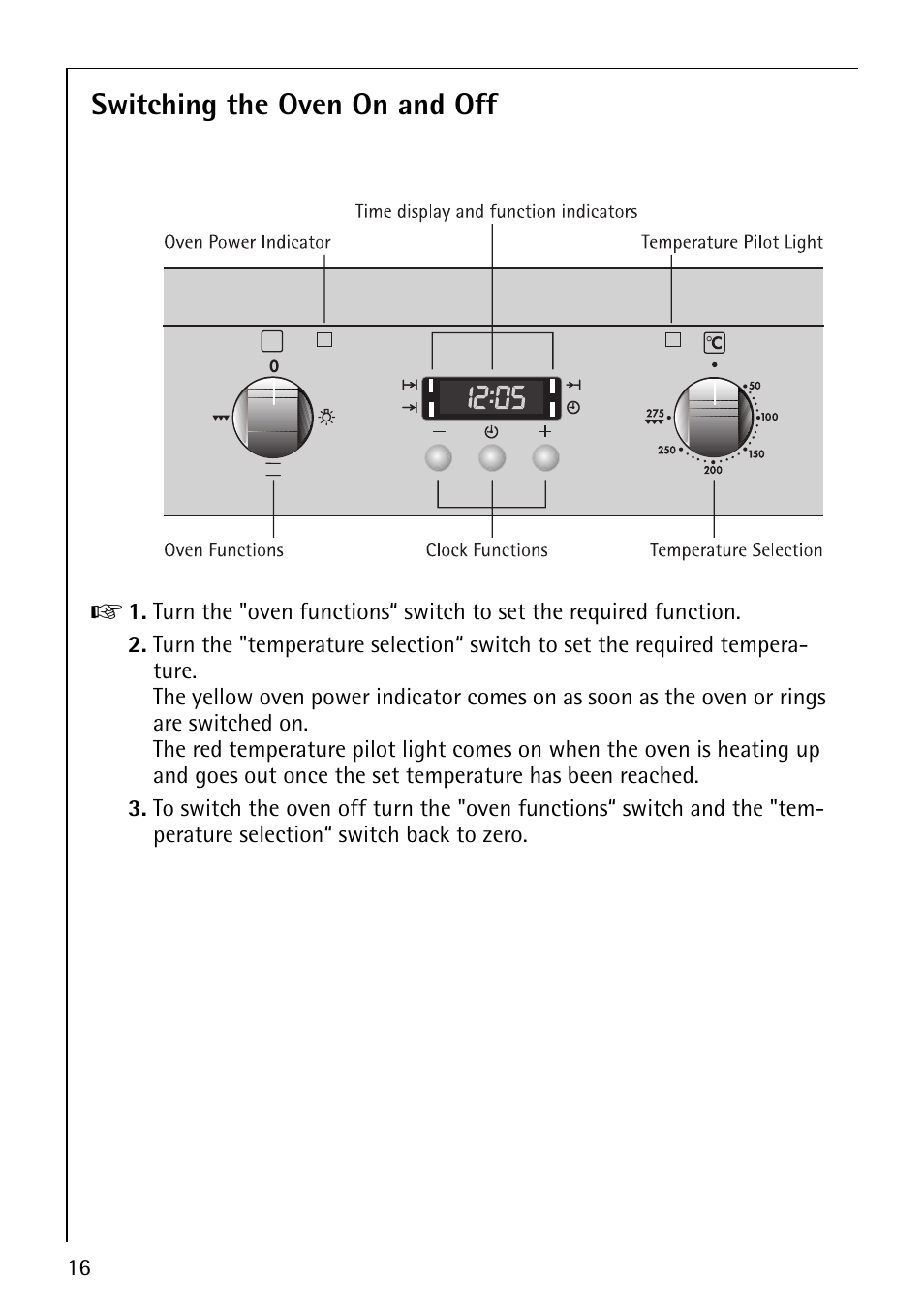 Switching the oven on and off | Electrolux B1100-1 User Manual | Page 16 / 44