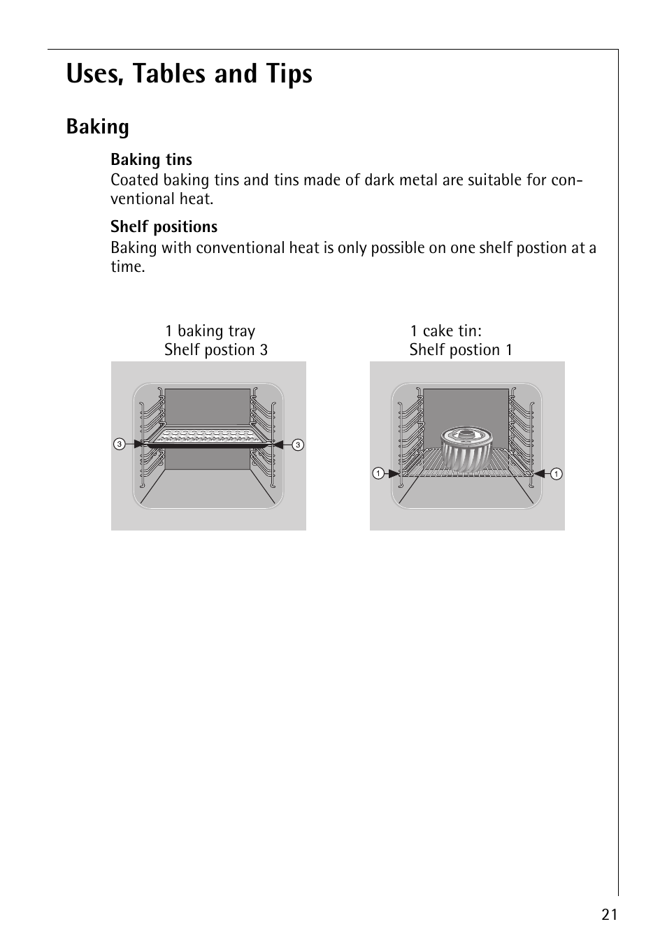 Uses, tables and tips, Baking | Electrolux B1100-1 User Manual | Page 21 / 44