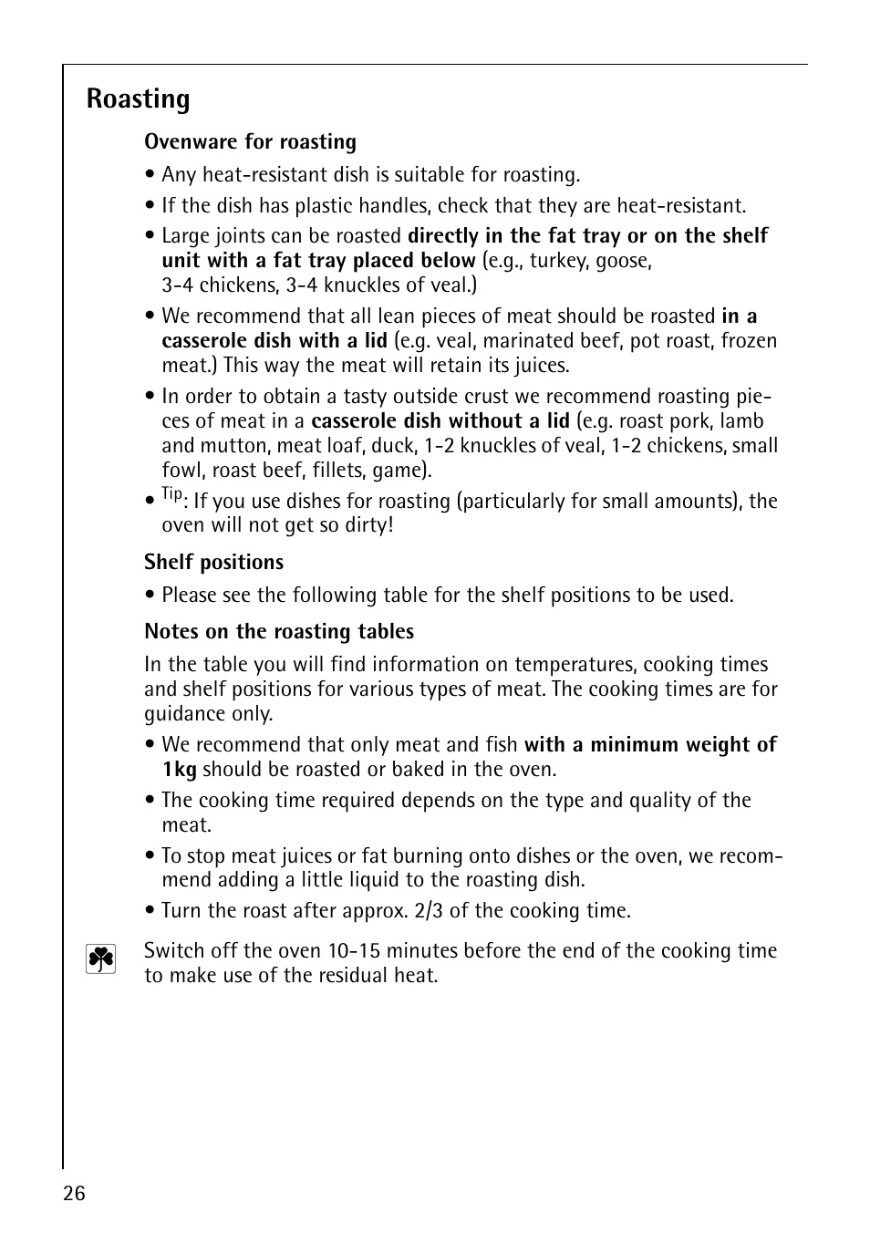 Roasting | Electrolux B1100-1 User Manual | Page 26 / 44