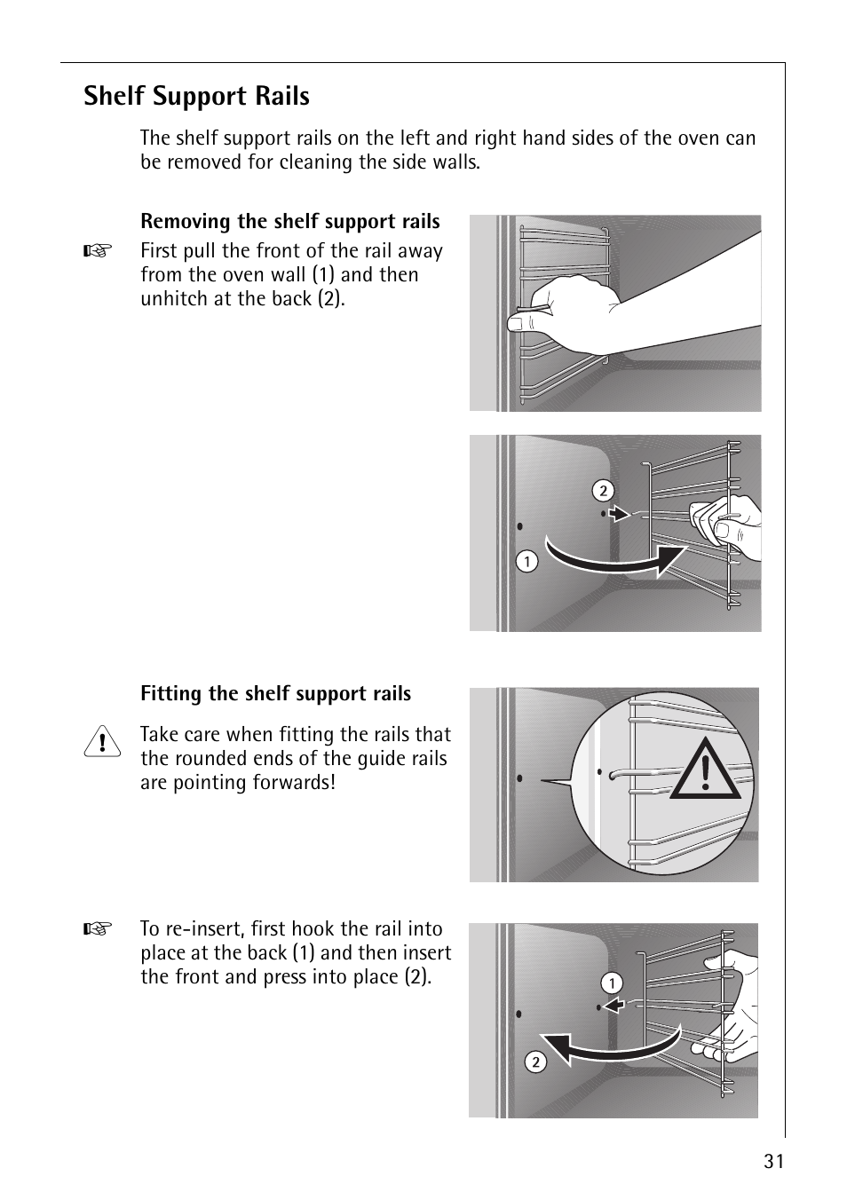 Shelf support rails | Electrolux B1100-1 User Manual | Page 31 / 44