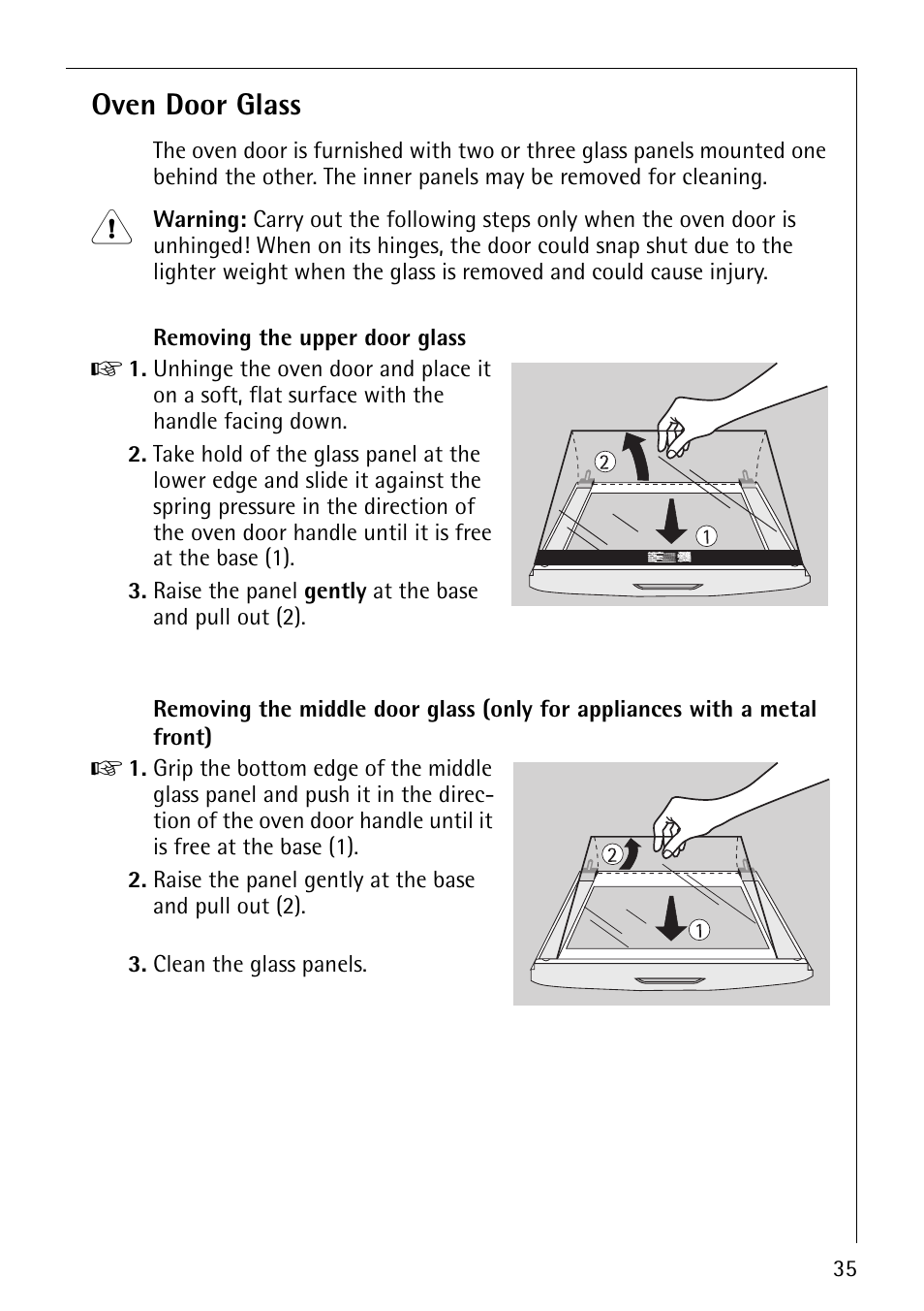 Oven door glass | Electrolux B1100-1 User Manual | Page 35 / 44